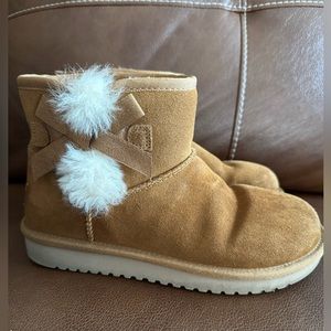 Koolaburra UGG Victoria Mini Suede Boots Womens 5 Tan Suede Faux Fur Lined